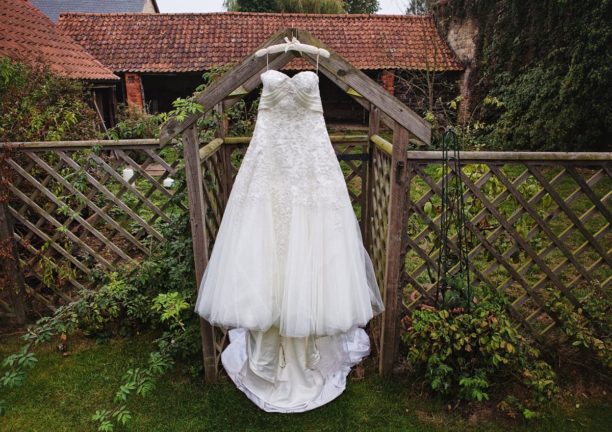 Sophia's wedding dress in the garden