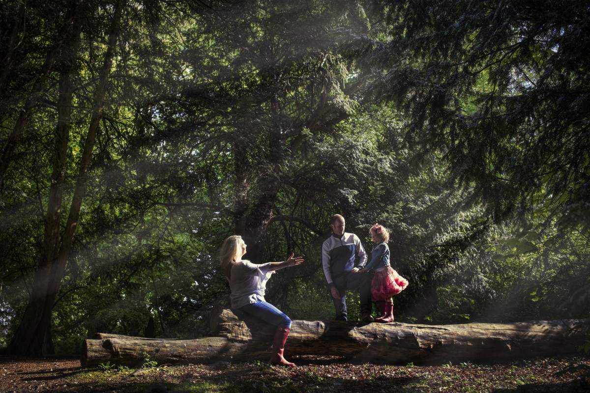 Michelle, Ben and Isabelle in the morning light at Hinchingbrooke Park