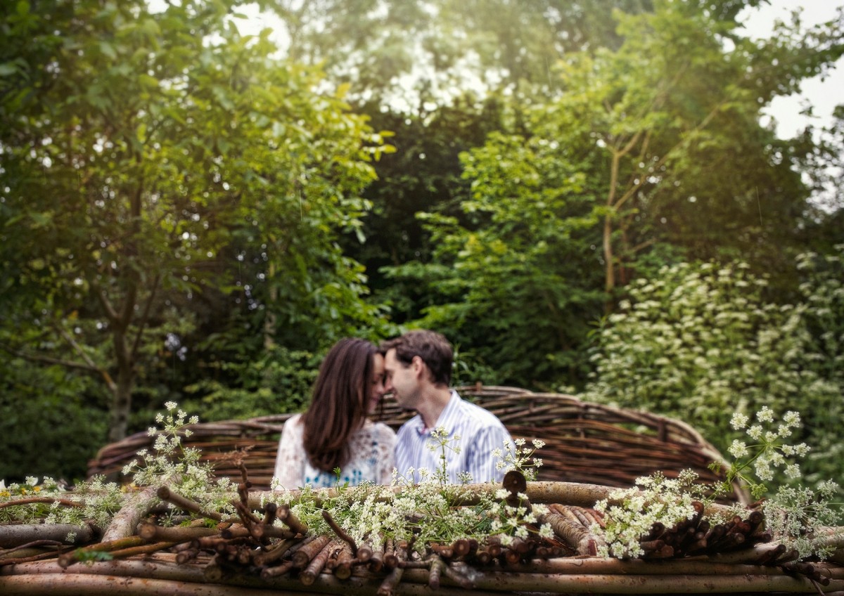 Leanne and Dan at orchard bench in Hinchingbrook Park