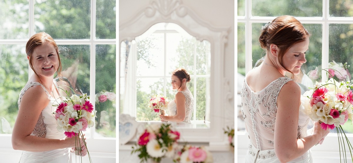 bride posing with flowers