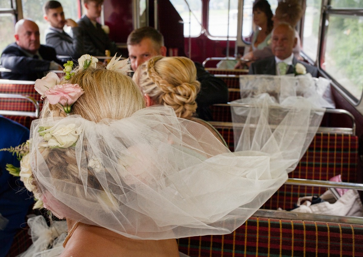inside the special wedding bus